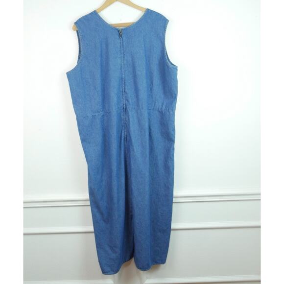 Vintage 2X Denim Midi Maxi Dress Teacher Prairie Cottagecore 90s Cotton Country - Picture 6 of 8